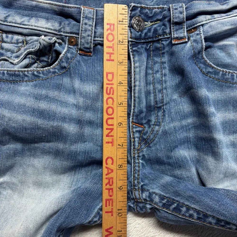 True‎ Religion Slim Fit Blue Denim Jeans Mens 31x33 Flap Pockets Whiskering Fade